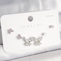 925 Ayar Gümüş Çivi Pirinç Zirkon Taşlı Kelebek Model Kadın Küpe Seti