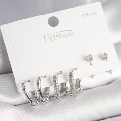 925 Ayar Gümüş Çivi Pirinç Renk Zirkon Taşlı Tiffany Halka Model Kadın Küpe Seti