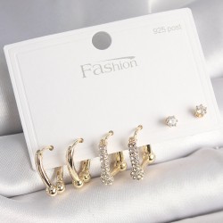 925 Ayar Gümüş Çivi Pirinç Gold Renk Tiffany Halka Model Kadın Küpe Seti