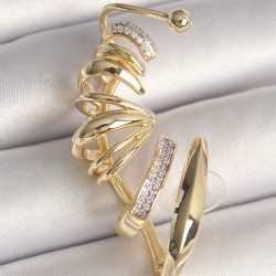 Pirinç Gold Renk Zirkon Taşlı Kıkırdak Küpe