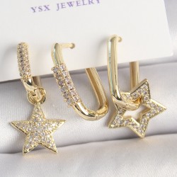 Pirinç Gold Renk Sallantı Zirkon Taşlı Yıldız Model 3'Lü Kadın Kombin Küpe