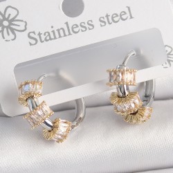 Pirinç Gümüş Renk Halka Gold Zirkon Taşlı Model Kadın Küpe
