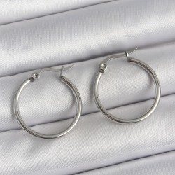 316 Çelik Gümüş Renk 22 mm Halka Model Kadın Küpe
