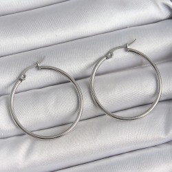 316 Çelik Gümüş Renk 33 mm Halka Model Kadın Küpe