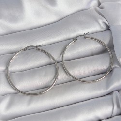 316 Çelik Gümüş Renk 43 mm Halka Model Kadın Küpe