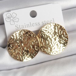 316 Çelik Gold Renk İşlemli Daire Plaka Model Kadın Küpe