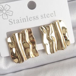 316 Çelik Gold Renk Dalgalı Plaka Model Kadın Küpe