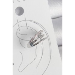 Pirinç Gümüş Renk Zirkon Taşlı 3'Lü Sıralı Model Kadın Kıkırdak Küpe