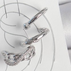 Pirinç Gümüş Renk Zirkon Taşlı 3'Lü Model Sonsuzluk Zincir Kıkırdak Küpe
