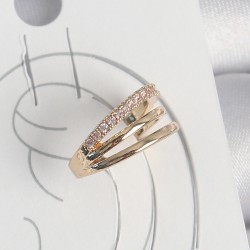 Pirinç Gold Renk Zirkon Taşlı 3'Lü Sıralı Model Kadın Kıkırdak Küpe