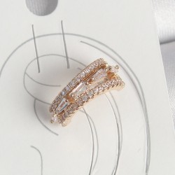 Pirinç Gold Renk Zirkon Taşlı 3'Lü Sıralı Model Kadın Kıkırdak Küpe
