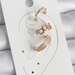 Pirinç Gold Renk Kare Model Zirkon Taşlı 3'Lü Kadın Kıkırdak Küpe