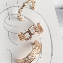 Pirinç Gold Renk Kare Model Zirkon Taşlı 3'Lü Kadın Kıkırdak Küpe