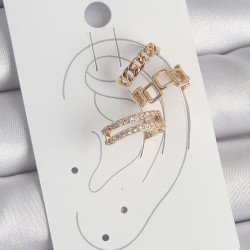 Pirinç Gold Renk Zirkon Taşlı Kare Zincir Model Kadın Kıkırdak Küpe