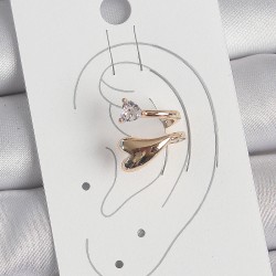 Pirinç Gold Renk Zirkon Taş Detaylı Kalp Model Kadın Kıkırdak Küpe