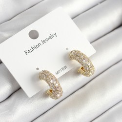 Pirinç Zirkon Taşlı Halka Model Gold Renk Kadın Küpe