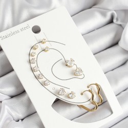 316L Çelik Kalp Figürlü Ve Zirkon Taşlı Gold Renk 7'li Çift Kadın Küpe Set