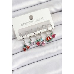 Pirinç Zirkon Taşlı Karpuz Yonca Kalp Pusula Karışık Model Gümüş Renk 6'lı Set Kadın Küpe