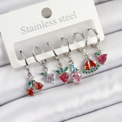 Pirinç Zirkon Taşlı Karpuz Yonca Kalp Pusula Karışık Model Gümüş Renk 6'lı Set Kadın Küpe