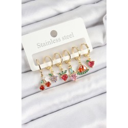 Pirinç Zirkon Taşlı Meyve Temalı Karışık Model Gold Renk 6'lı Set Kadın Küpe