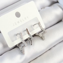 Pirinç Zirkon Taşlı Yıldız Model Gümüş Renk 3'lü Çift Kadın Küpe Set