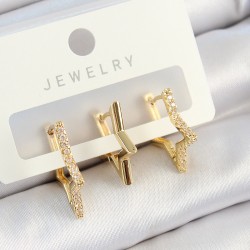 Pirinç Zirkon Taşlı Yıldız Model Gold Renk 3'lü Çift Kadın Küpe Set