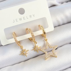 Pirinç Zirkon Taşlı Yıldız Model Gold Renk 3'lü Çift Kadın Küpe Set