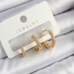 Pirinç Zirkon Taşlı Halka Model Gold Renk 3'lü Çift Kadın Küpe Set