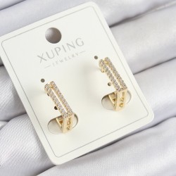 Xuping Zirkon Taşlı Dikdörtgen Model Gold Renk Kadın Küpe
