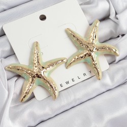 Pirinç Su Yeşili Deniz Yıldızı Model Vintage Kadın Küpe