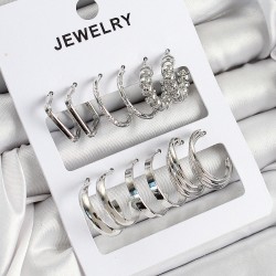 Pirinç Karışık Halka Model Gümüş Renk 6 Çift Kadın Küpe Set