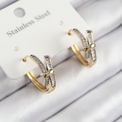 316L Çelik Zirkon Taşlı Düğüm Halka Model Gold Ve Gümüş Renk Kadın Küpe