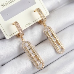 316L Çelik Zirkon Taşlı Sallantılı Messika Model Gold Renk Kadın Küpe