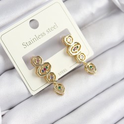 316L Çelik Zirkon Taşlı Sallantılı Geometrik Model Gold Renk Kadın Küpe