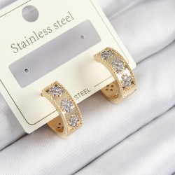 316L Çelik Zirkon Taşlı Halka Model Gold ve Gümüş Renk Kadın Küpe