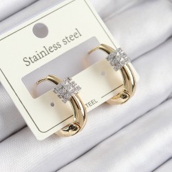 316L Çelik Zirkon Taşlı Halka Model Gold Renk Kadın Küpe