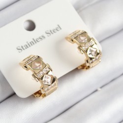316L Çelik Zirkon Taşlı Halka Model Gold Renk Kadın Küpe