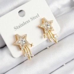 316L Çelik Zirkon Taşlı Kayan Yıldız Model Gold Renk Kadın Küpe