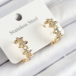 316L Çelik Zirkon Taşlı Çit Halka Model Gold Renk Kadın Küpe