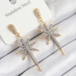 316L Çelik Zirkon Taşlı Pusula Yıldızı Model Gold Ve Gümüş Renk Kadın Küpe