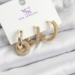 Pirinç Zİrkon Taşlı Halka Model Gold Renk 3'lü Kadın Küpe
