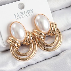 Pirinç İnci Detaylı Vintage Model Gold Renk Kadın Küpe
