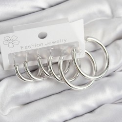 Pirinç Halka Model Gümüş Renk Kadın Set Küpe