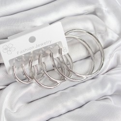Pirinç Halka Model Gümüş Renk Kadın Set Küpe