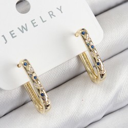 Pirinç Zirkon Taşlı Çiçek Desenli Model Gold Renk Kadın Küpe