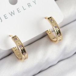 Pirinç Zirkon Taşlı Halka Model Gold Renk Kadın Küpe