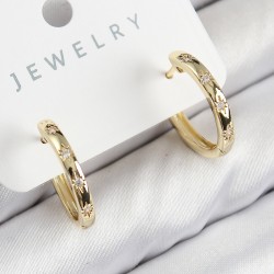 Pirinç Zirkon Taşlı Halka Model Gold Renk Kadın Küpe