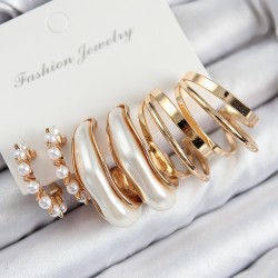Pirinç İncili Halka Model Gold Renk Kadın Set Küpe