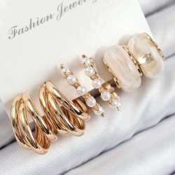 Pirinç İncili Halka Model Gold Renk Kadın Set Küpe