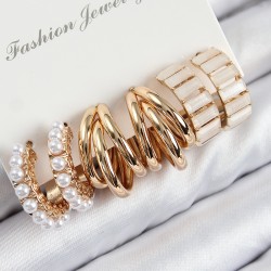 Pirinç İncili Halka Model Gold Renk Kadın Set Küpe